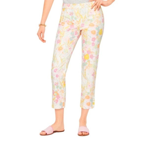 TALBOTS PERFECT CROP SPRING ABSTRACT FLORAL PANTS, CURVY FIT SIZE 2P - Picture 1 of 9